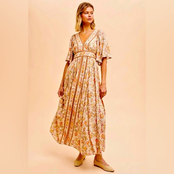 NWT Bobo Print Flowy Smocked Maxi Dress - Picture 1 of 3